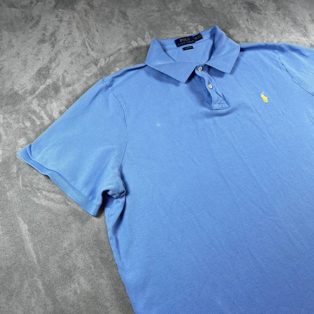 Polo Ralph Lauren Mens XXL Classic Fit Blue Short Sleeve Pique Polo Shirt Yellow